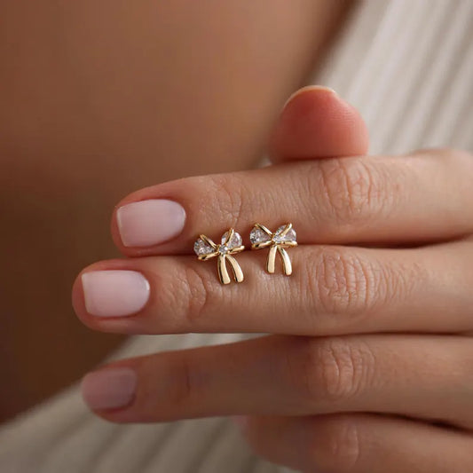 Elegant Gold Bow Stud Earrings
