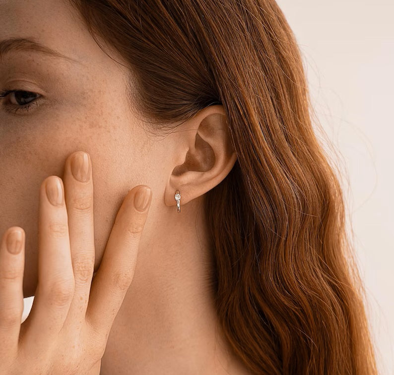 Minimal Gold Drop Earrings with Tiny Crystal