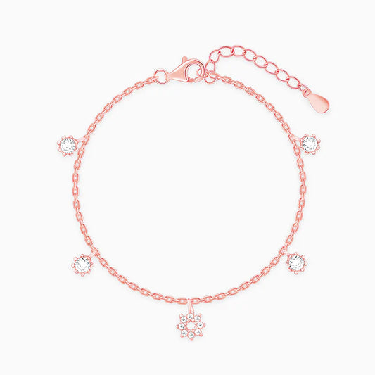Delicate Rose Gold Floral Charm Bracelet"