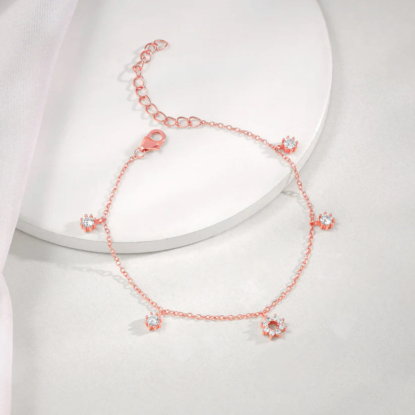 Delicate Rose Gold Floral Charm Bracelet"