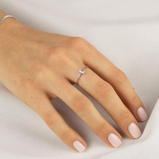 inimal Baguette Crystal Gold Ring for Women