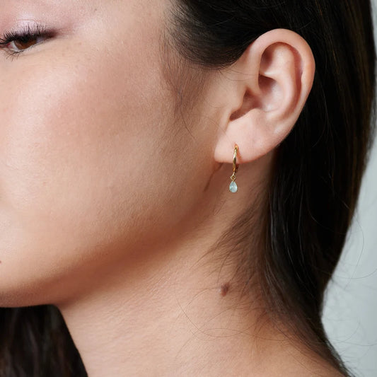 Gold Hoop Earrings with Mint Green Teardrop Charm