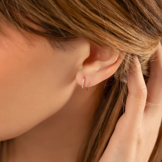 Minimal Gold Double Hoop Earrings with Crystal Line