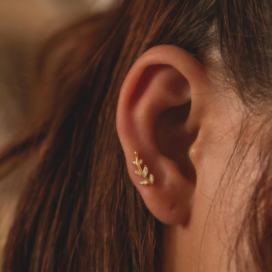 Minimal Leaf Stud Earrings in Gold Finish