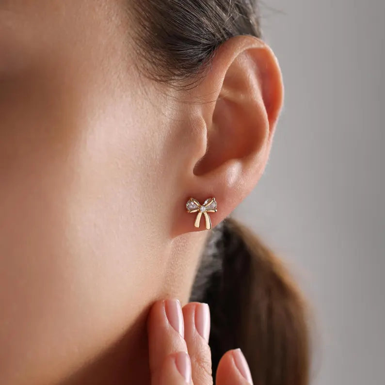 Elegant Gold Bow Stud Earrings
