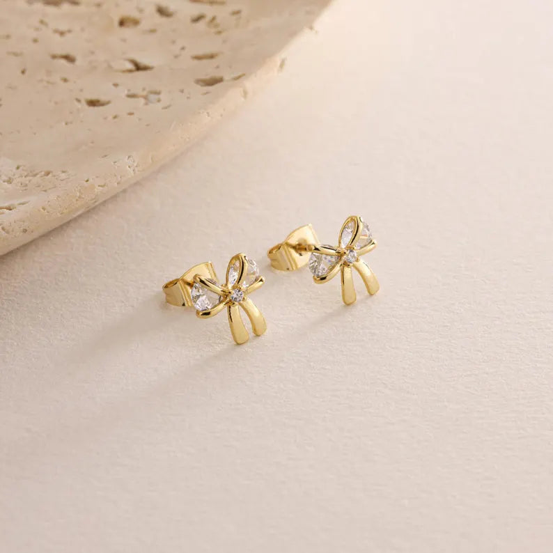 Elegant Gold Bow Stud Earrings