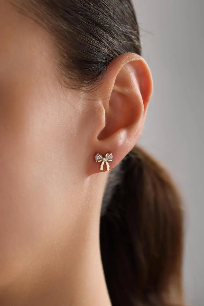 Elegant Gold Bow Stud Earrings