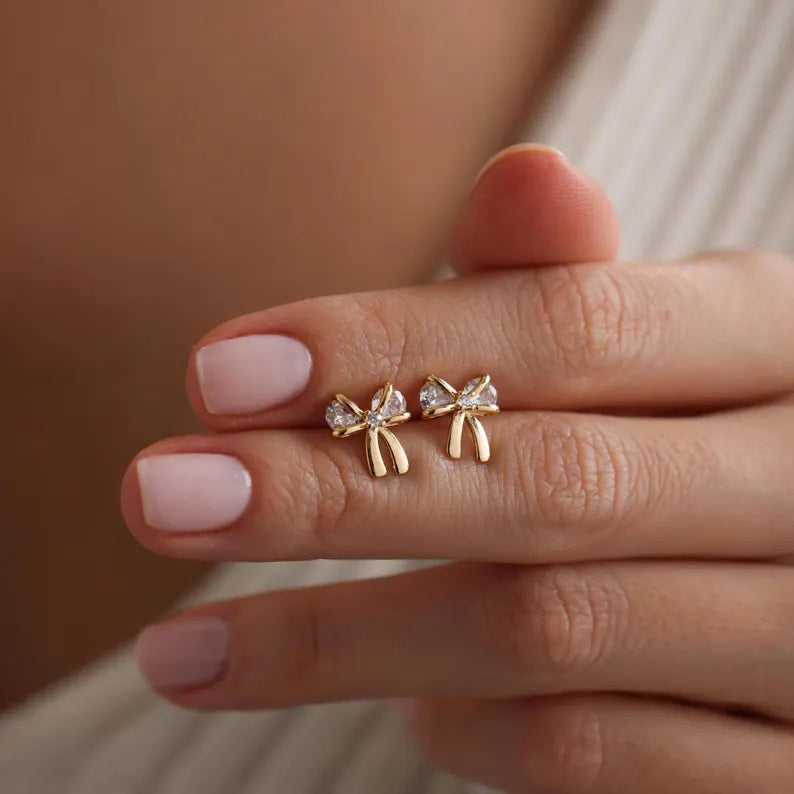 Elegant Gold Bow Stud Earrings
