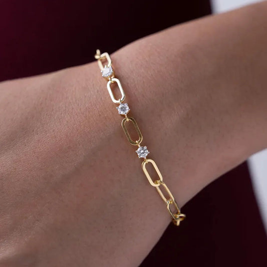 Elegant Gold Link Bracelet with Crystal Accents