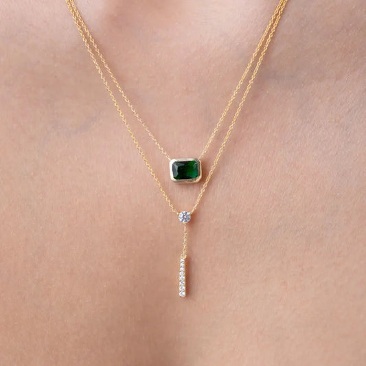 Emerald Glow Double Layer Gold Necklace