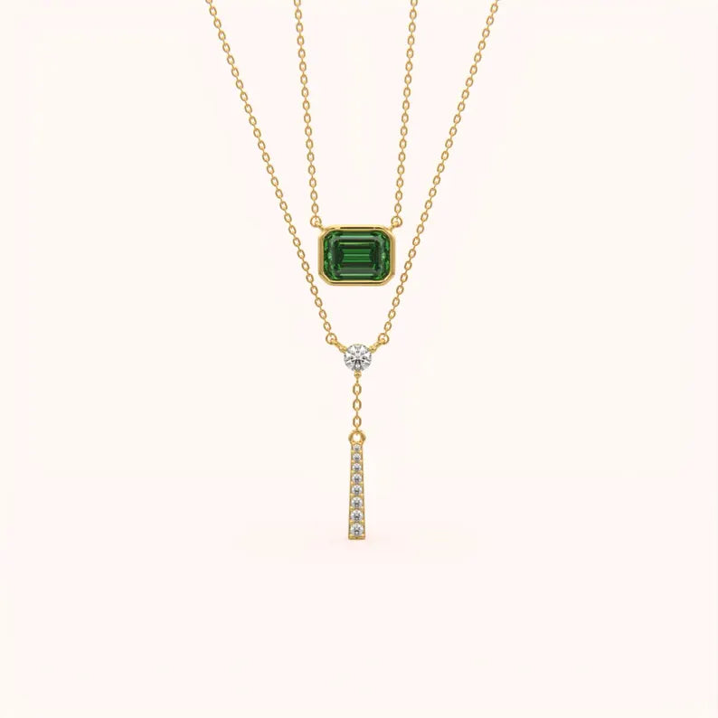 Emerald Glow Double Layer Gold Necklace