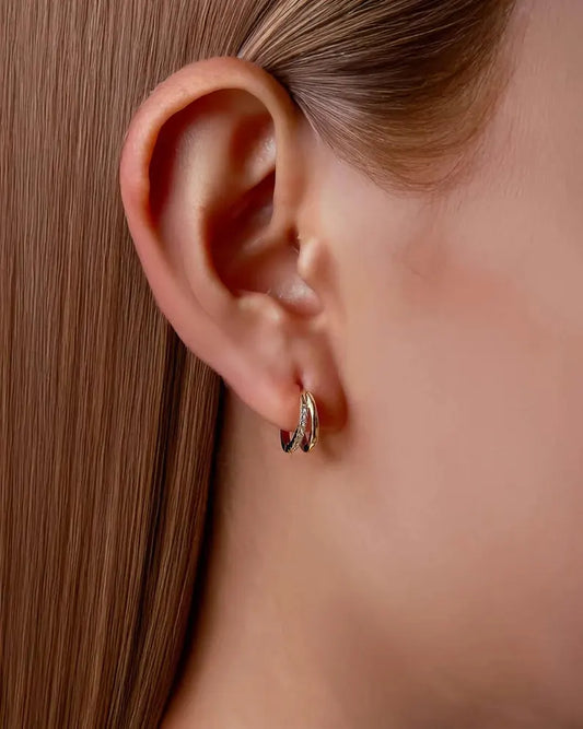 Gold Double Curve Ear Cuff with Crystal Line