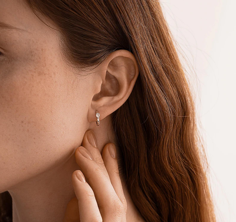 Minimal Gold Drop Earrings with Tiny Crystal