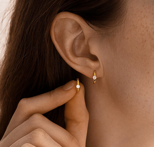 Minimal Gold Drop Earrings with Tiny Crystal