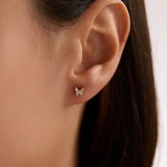 Cute Gold Butterfly Stud Earrings with Crystal Detail