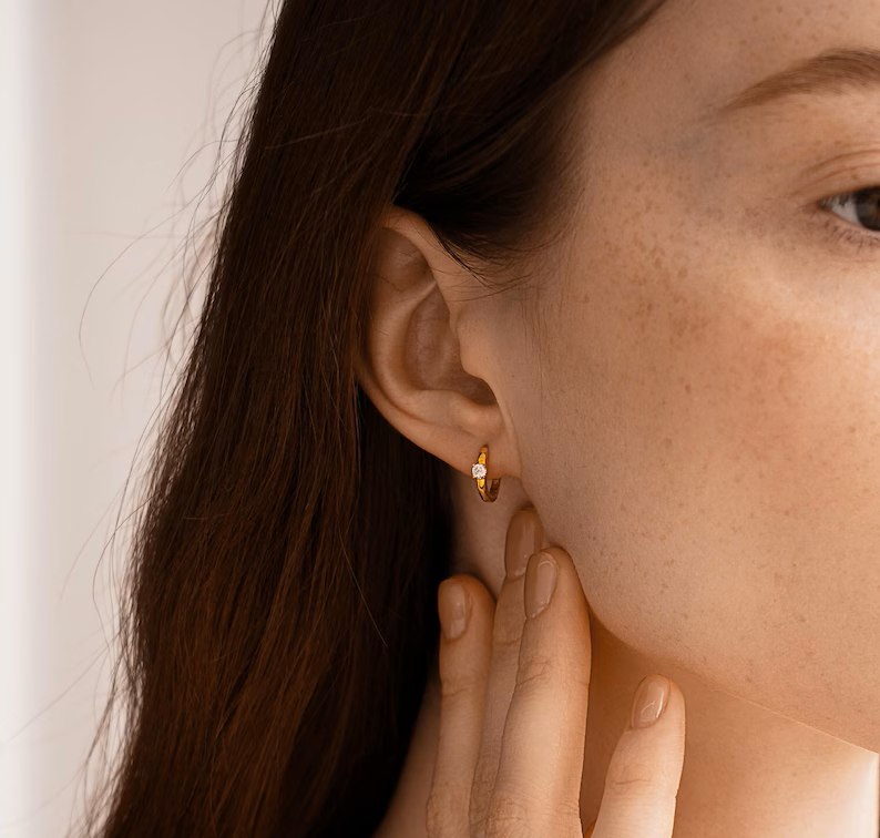 Minimal Gold Drop Earrings with Tiny Crystal