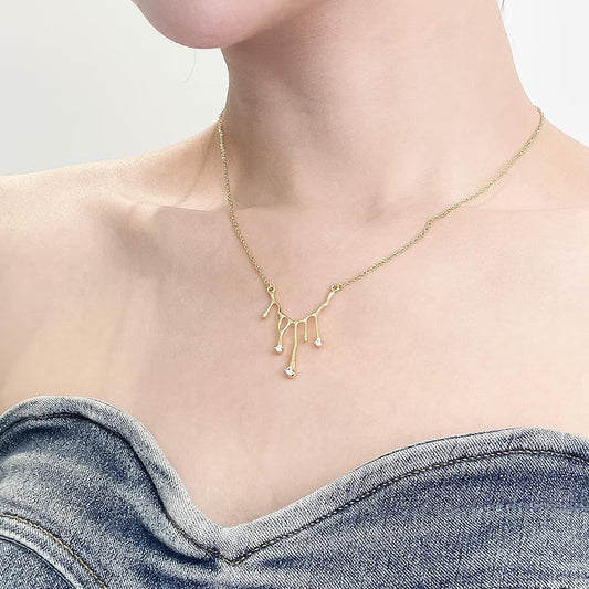 Abstract Gold Branch Necklace with Crystal Drops